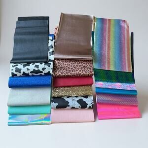 20 pieces of cut faux leather crafts 8” X 20” rainbow, animal print diy